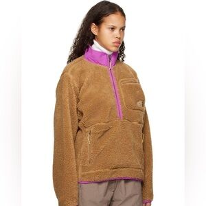 The North Face Women's Brown Sherpa Pullover with Purple Trim